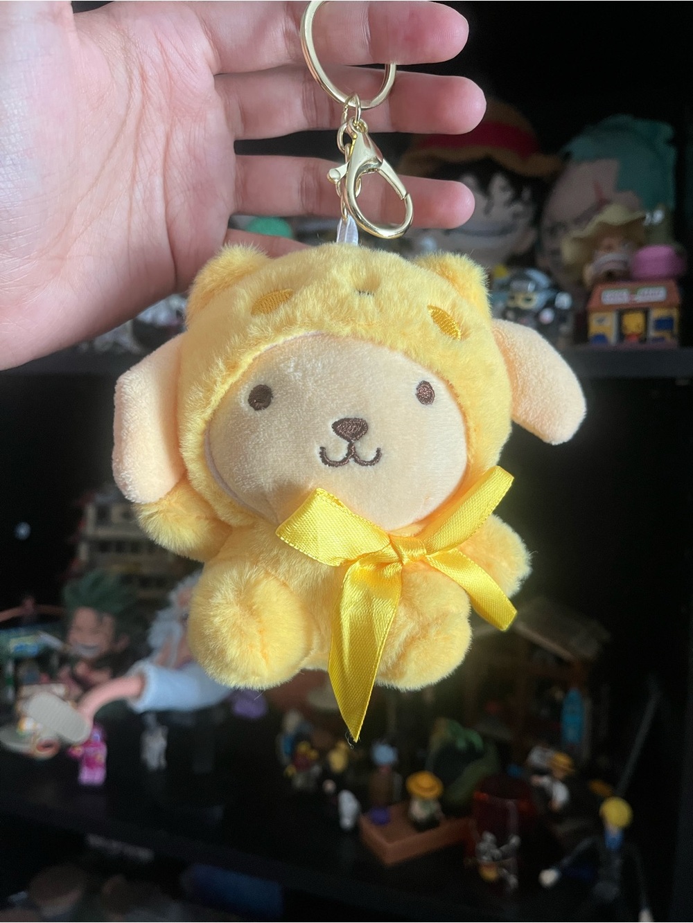 Yellow Pompompurin Plush Puppy Keychain Card Holder with Ribbon